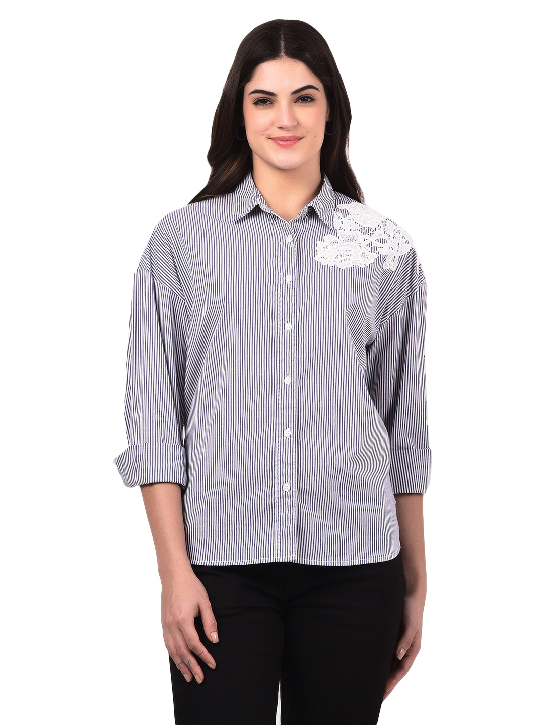 Numero Uno Women Striped Embroidered Shirt